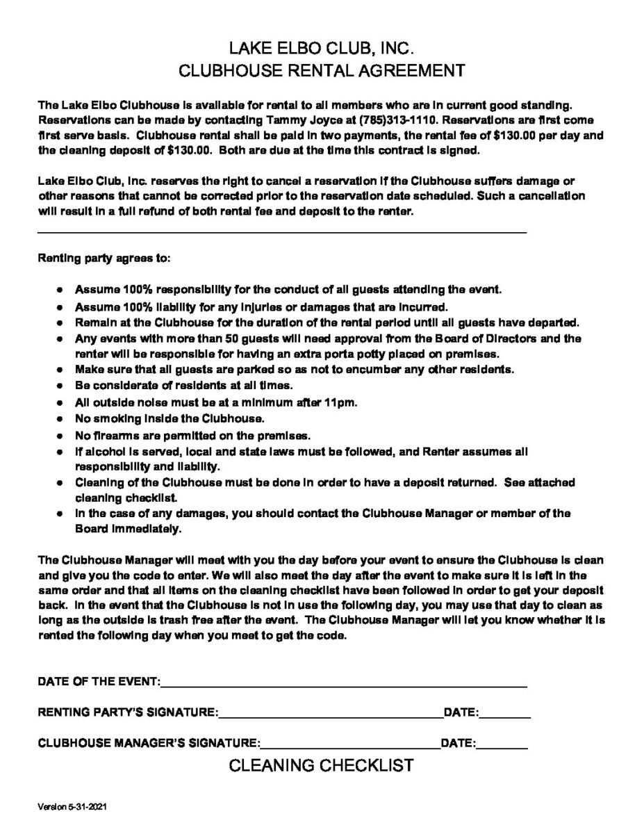 CLUBHOUSE RENTAL AGREEMENT CLUBHOUSE RENTAL AGREEMENT